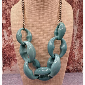 Vintage Ann Taylor Loft Chunky Acrylic Turquoise Blue Chain Link Necklace